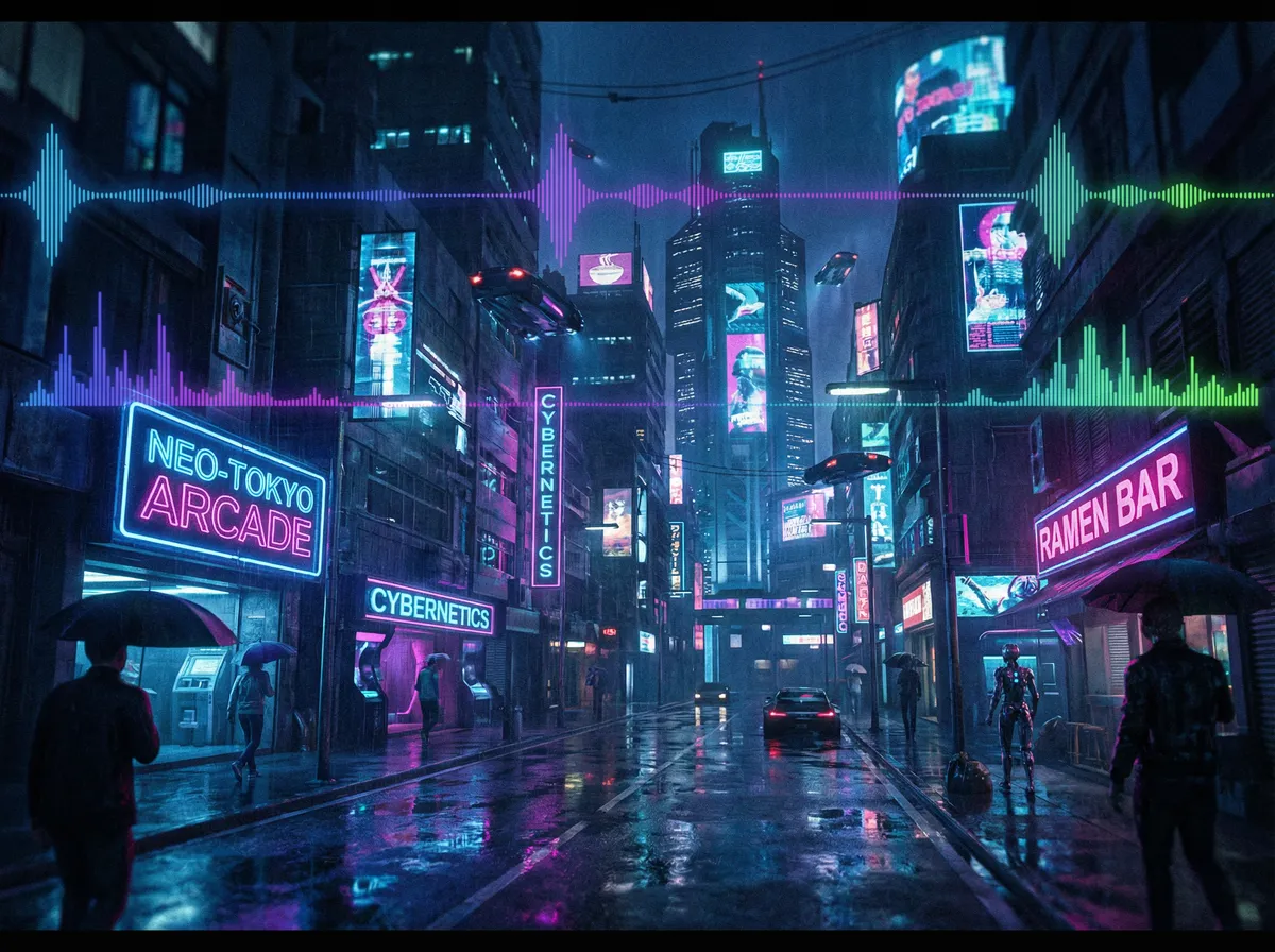 赛博朋克城市街道夜景 影视音效 场景